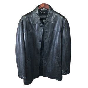Banana Republic Mens Moto Leather Jacket Medium Black Quilted Button Up Collared